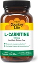 Country Life L-Carnitine 500mg – 60 Vegan Capsules | Unterstützt Energieproduktion & Fett Stoffwechsel | Inklusive Vitamin B6 für die Nutzung | Glutenfrei, Certified Vegan Amino Acid Supplement