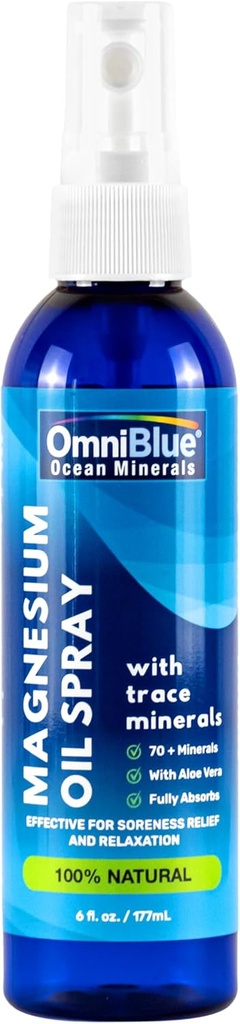OmniBlue Magnesium & Ocean Mineral Spray-themaal, Ionic & Bioavailable Trace Minerals - Relief für Soreness, Cramps, Joints und Sleep - Spray absorbiert schnell, No Sting - USA Made (6oz)