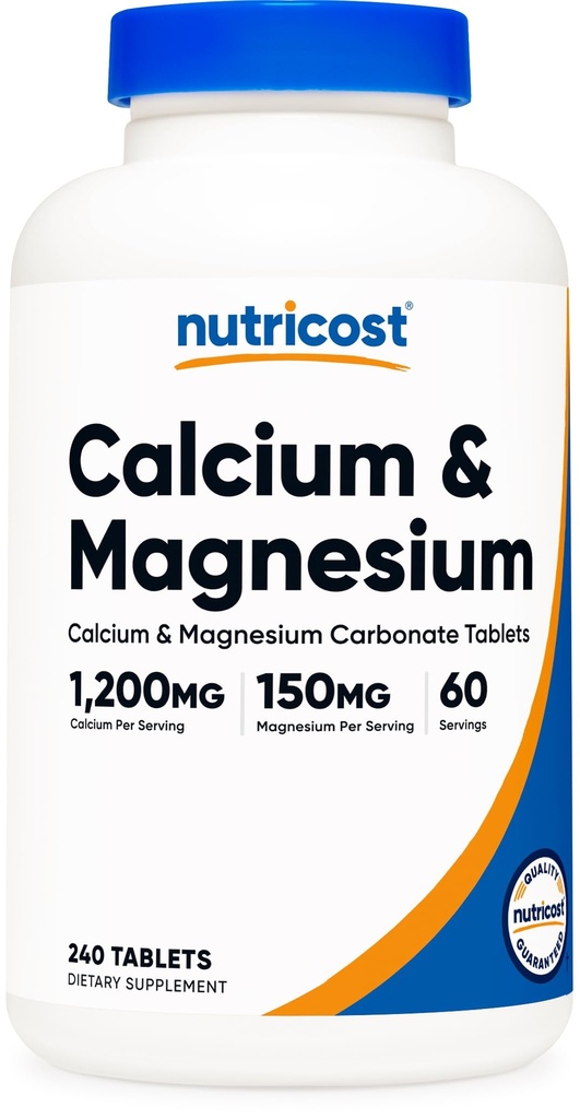 Nutricost Calcium & Magnesium Carbonat 240 Tabletten, 1200 mg Ca & 150mg Mg pro Servierung, 60 Servierungen- Glutenfrei, Non-GMO