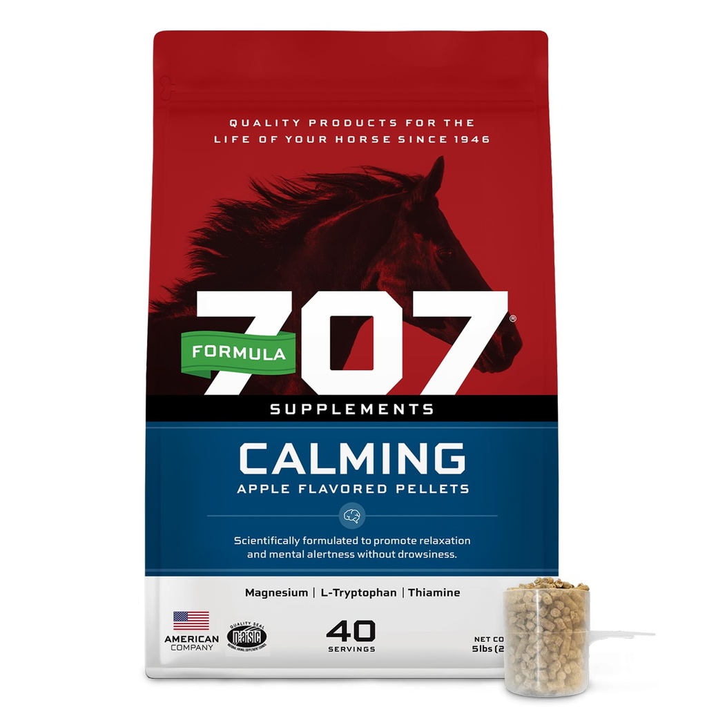 Formel 707 Calming Equine Supplement 5LB Tasche – Angsthilfe und verbesserter Fokus für Pferde – L-Tryptophan, Thiamin & Magnesium