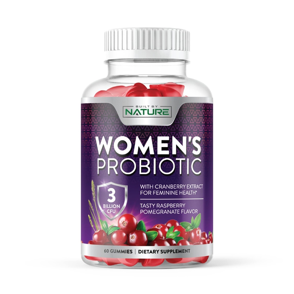 Erbaut von Nature Probiotics for Women Gummies 3 Billion CFU, 6 Probiotische Strains mit Cranberry Supplement, Digestive, Immune, Vaginal & Urinary Health, Regal Stabil, 60 Gummy