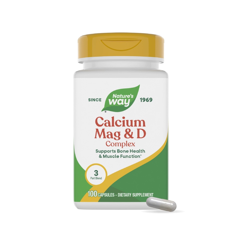 Nature's Way Calcium Magnesium & Vitamin D Complex, Gesunde Knochen & Zähne, Muskelfunktion*, Muskelentspannung,* mit Vitamin D3, Glutenfrei, 100 Kapseln (Packaging May Vary)