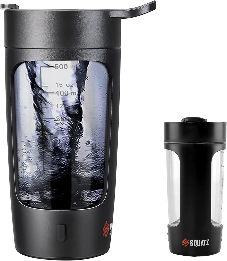 SQUATZ 22 Oz Electric Shaker Bottle - Wiederaufladbare automatische Protein Shake Blender Flask, Lecksicher & einfach zu reinigen, glatte Getränk in 15 Sekunden, Ideal für Gym Shakes, Kaffee, Milchshakes (schwarz)