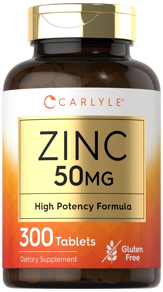 Carlyle Zinc 50mg | 300 Tabletten | Vegetarisch, Non-GMO, und glutenfreie Ergänzung | Zink Gluconate | Hohe Potenz Formel