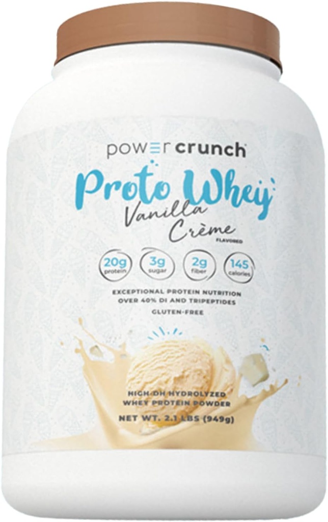 Power Crunch Proto Whey Vanilla Crème Protéine Poudre, 20g Protéines, 26 portions 1 récipient de 2,1 LBS (949 g)