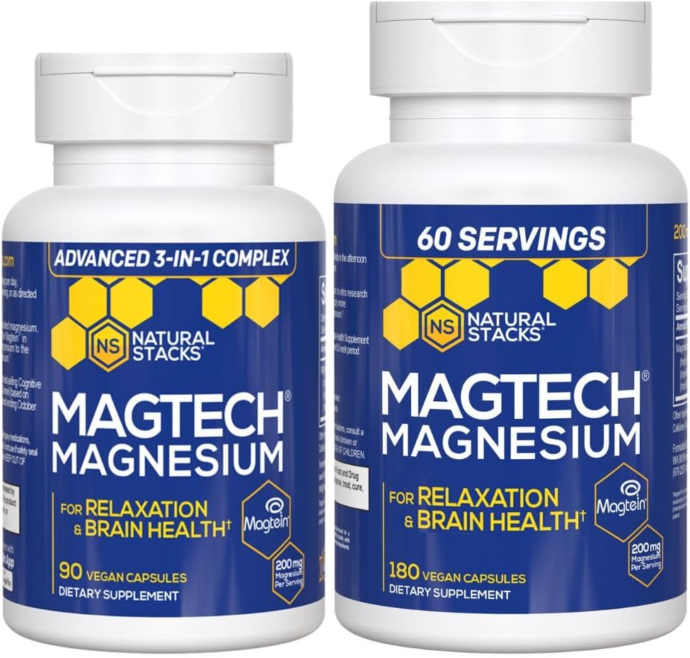 Piles naturelles Magtech Magnesium Value Bundle - 3 formes de magnésium - avec Magtéin L-Thréonate - soutient la relaxation et la santé du cerveau* - 270 Capsules totales