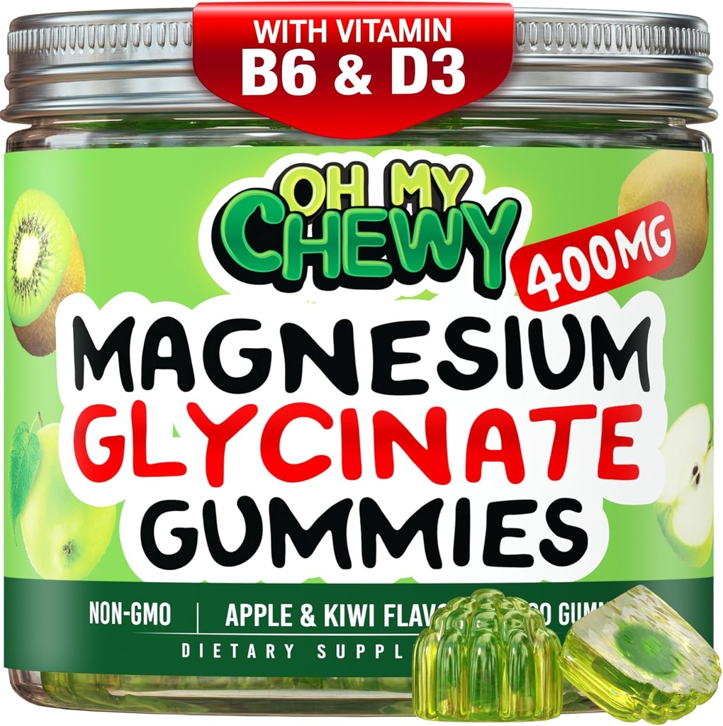 Center-Filled Magnesium Glycinate Gummis 400MG - Hohe Absorption für Kinder, Jugendliche & Erwachsene - Zuschlag für Schlaf, Beruhigung und Muskelentspannung mit B6 & D3 - Glutenfrei & Vegan freundlich - 120 Zähler