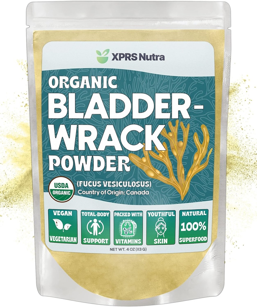 XPRS Nutra Organic Bladderwrack Powder (Fucus Vesiculosus) - Premium Bladderwrack Organic Powder for Glowing Skin - Vegan Friendly Bladderwrack Herb Iodine Supplement (4 Unze)