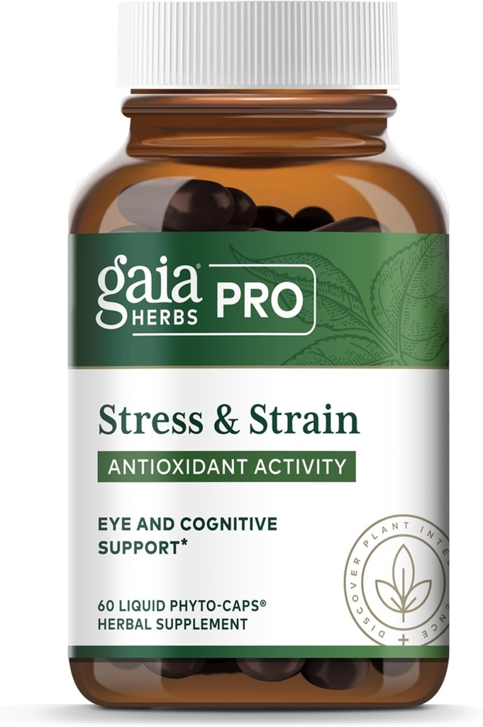 Gaia Herbs Pro Stress & Strain - Eye Health Support - Eigenschaften Astaxanthin, Lutein, Grape Seed & More - Vegan, Glutenfrei & Dairy-frei - 60 Liquid Phyto-Caps (60 Servietten)