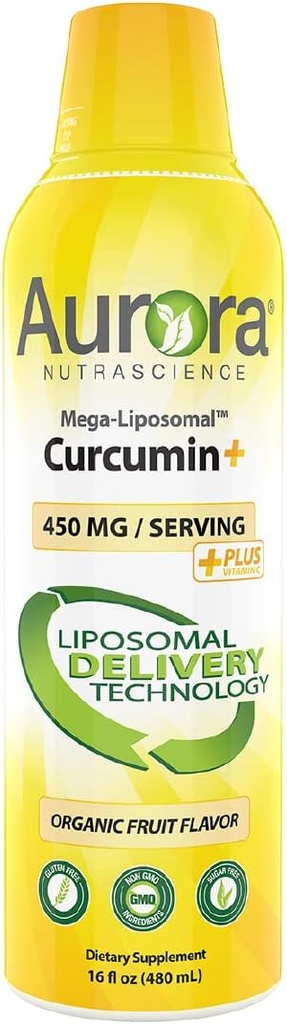 Aurora Nutrascience Mega-Liposomal Curcumin + Vitamin C mit CurcuVail, Unterstützt gesunde Gelenke, Muskeln, GI Tract und Gehirnfunktion, Organische, Non-GMO, 32 Servierungen, 16 fl oz
