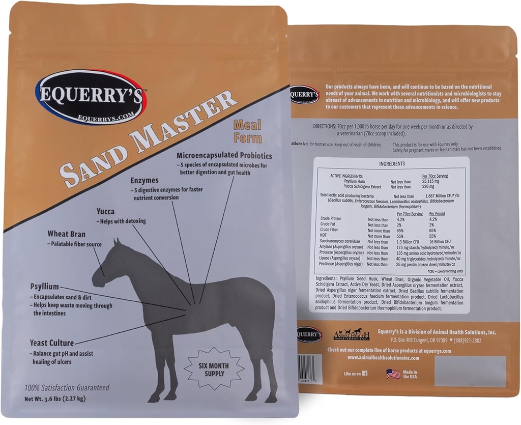 Equerry's Sand Master Horse Supplement - Unterstützt Sand Entfernung & Gesamt Verdauungsgesundheit für Pferde | Fecal Clearance für Pferde | Psyllium | Appetite Stimulation - 3.6lb