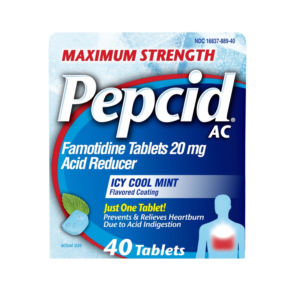 Pepcid AC Maximum Strength Heartburn Relief Tabletten, OTC Medizin verhindert und entlastet Sodbrennen durch Säure Verdauung & Sour Stomach, 20mg Famotidinsäure Reducer, ICY Cool Mint, 40 ct