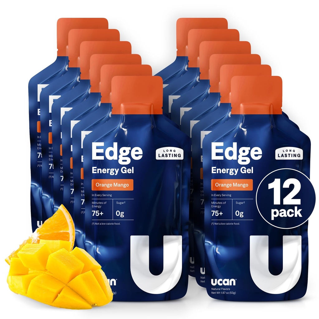 UCAN Edge Energy Gel Shots, Orange Mango (12, 2 Unnce Packets) für Laufen, Training, Workouts, Fitness, Radfahren, Crossfit | Sugar-Free, Vegan, & Keto Friendly Energy
