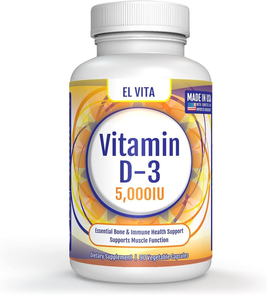 90 pflanzliche Kapseln Vitamin D. D3 5000IU (125 MCG) Hohe Potenz Immununterstützung Nahrungsergänzungsmittel. Gesunde Muskelwiederherstellung Advanced. Nicht-GVO-Formel