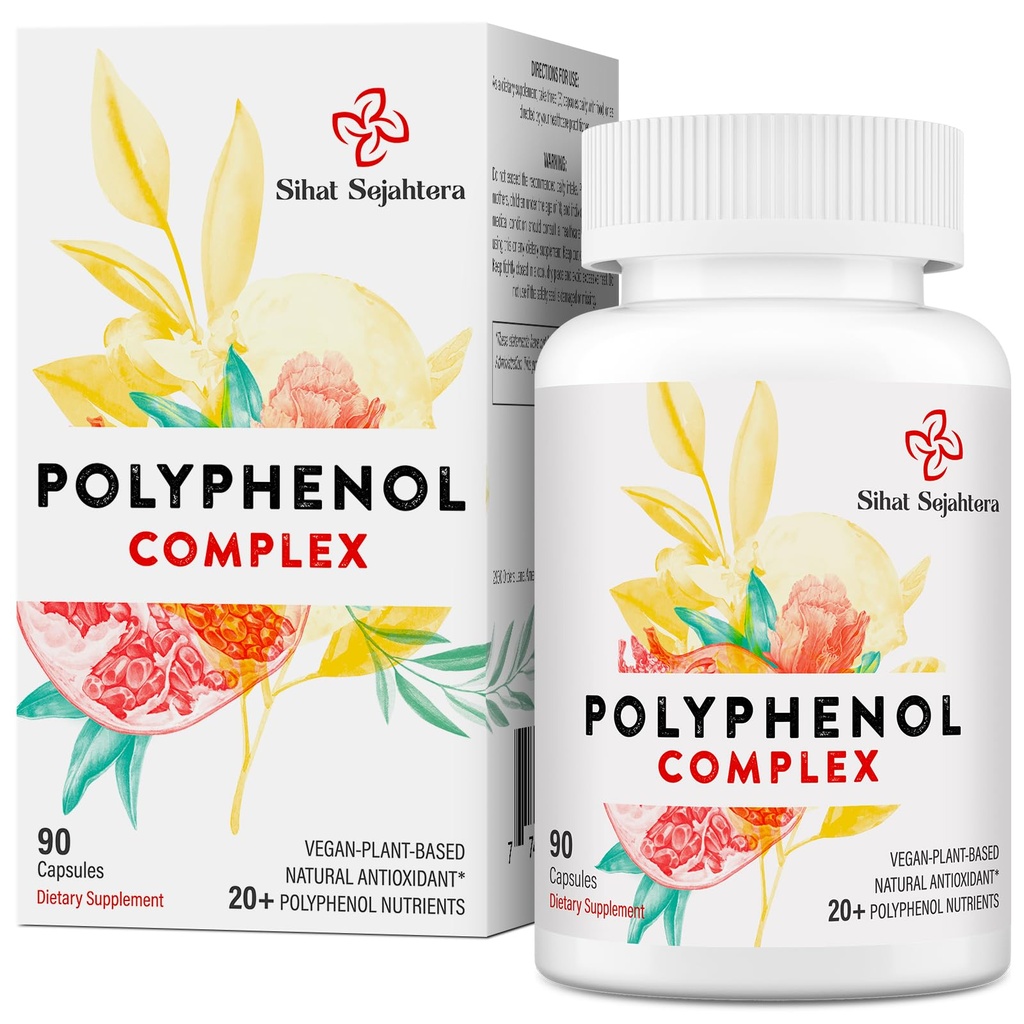 Supplément en polyphénols de 67 500 MG - Antioxydants puissants et polyphénol pour la défense de l'âge, Polyphénol Superfood, Quercetin, Resvératrol, Thé vert, Plant-Based & Energy, Imune Support, 90 Capsules