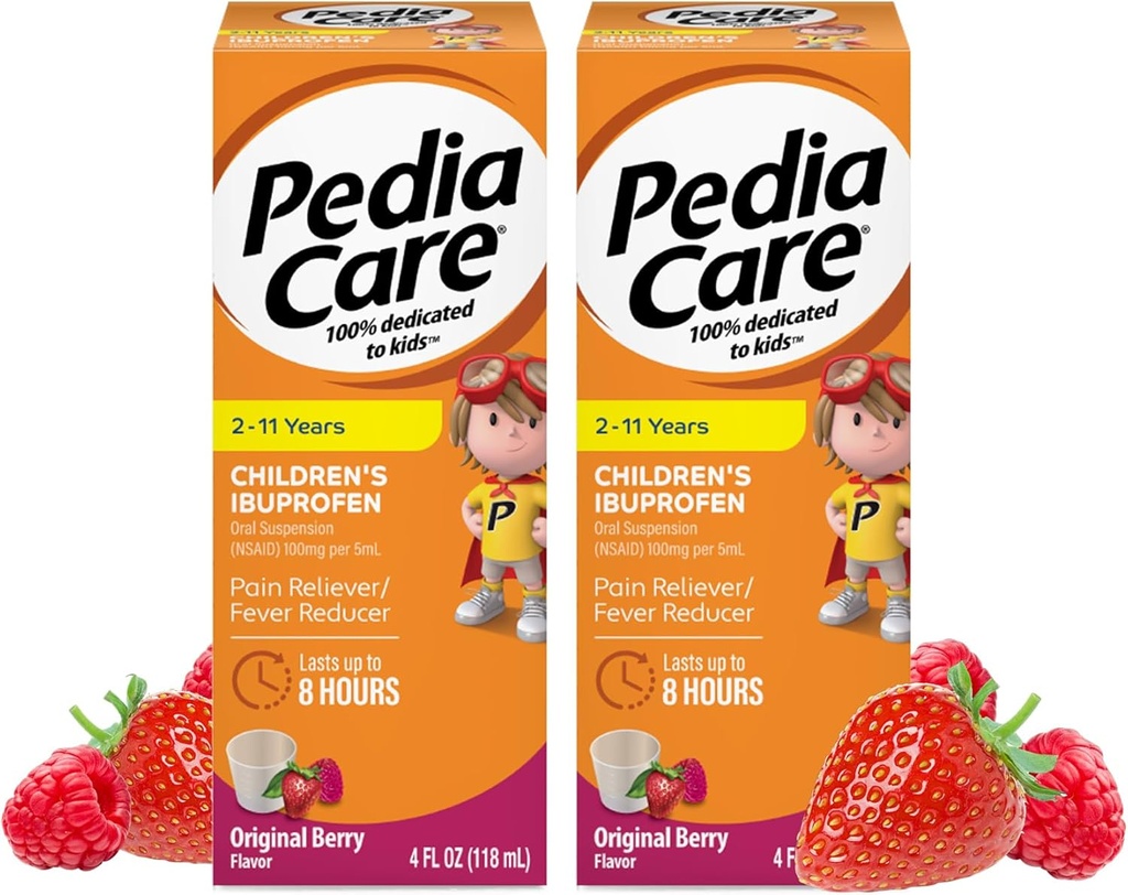 Kinder Ibuprofen Oral Suspension Flüssigkeit, Kinder Schmerz Reliever + Fever Reducer, Alter 2-11, Berry Flavor, 4 fl oz (2 Pack)