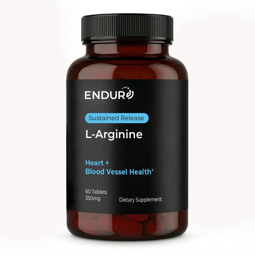 Endur L-Arginine Supplément, aide à soutenir un flux sanguin sain et fonction cardiaque, performance d'exercice et santé immunitaire, sans gluten, 350mg (60 comprimés)