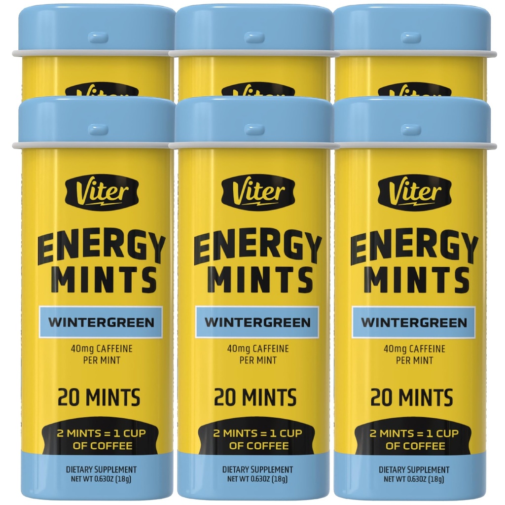 Viter Energy Koffeinierte Minze 40mg Koffein, B Vitamine, Zuckerfrei. (Wintergrün, 20pcs, 6 Pack)