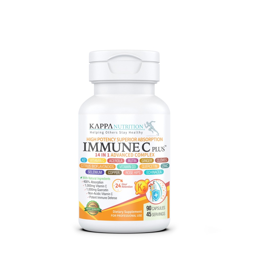 Quercetin 1000mg, Vitamin C 1000mg, Zink 50mg, Vitamin D3 5.000iu, Selen, Kupfer, Acerola, Ingwer, Rutin, Bitter Orange, Rose Hips, Echinacea, Immune C Plus, 14 in 1 Immune C Plus (90 Count)