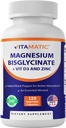 Magnésium vitamatique (à partir de bisglycinate et d'oxyde) avec vitamine D3 et zinc - 120 Capsules de Veg - Supporte la santé musculaire, articulaire, nerveuse et cardiaque – Non-OGM, sans gluten