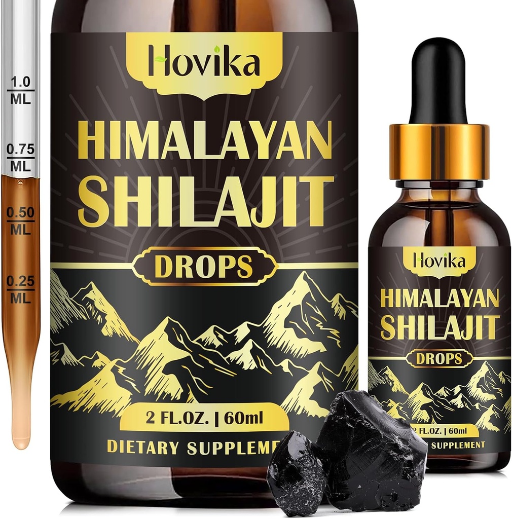 Pure Shilajit Resin Supplement, Shilajit Liquid Tropfen 600mg Golden Shilajit mit Fulvic Acid & 85+ Trace Minerals, Organic Ayurvedic Blend for Energy, Strength, Immunität Support, 2 Fl Oz