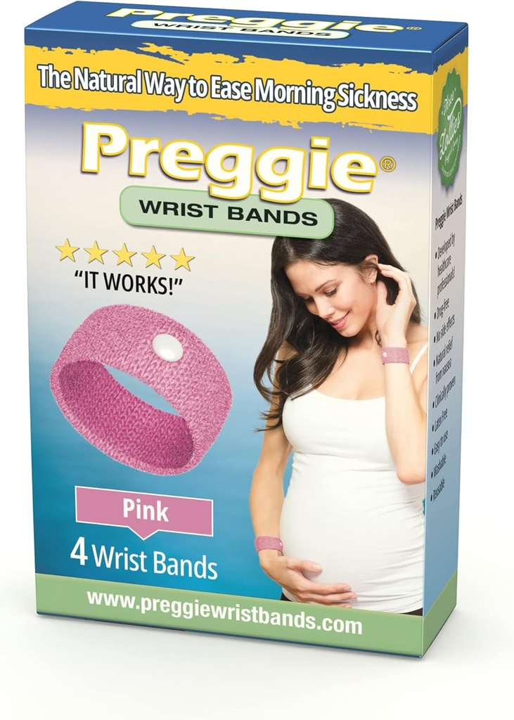 Preggie Anti-Nausea-Armbänder – Morning Sickness Relief – Klinisch getestete Übelkeitshilfe - Schwangerschafts-Nausea Relief – Acudruck-Armband - Nebenwirkungen frei - 2 Paare, Set von 4 Bändern - Pink