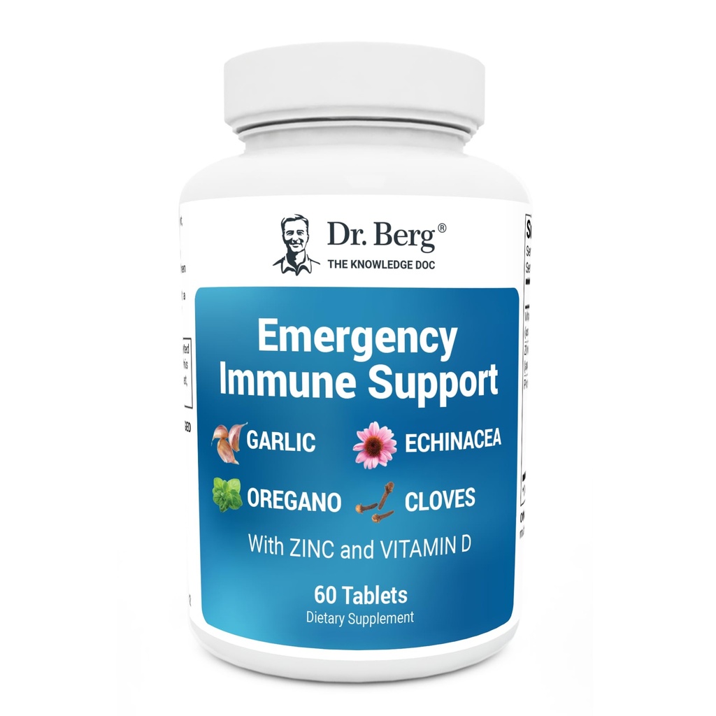 Dr Berg Soutien immunitaire d'urgence avec/Echinacea - Potent Blend of Herbal Extracts (Attention : fortes odeurs de plantes) - Supplément de soutien immunitaire comprend 2 000 UI de vitamine D et 10mg de zinc - 60 comprimés