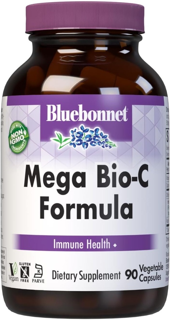 Bluebonnet Nutrition Mega Bio-C Formel Gemüse Kapseln, hohe Potenz gepuffertes Vitamin C, für Immungesundheit, Sojafrei, Glutenfrei, Non-GMO, Kosher, Dairy Free, Vegan, 90 Count