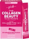PINK Collagen Pulver zu gehen | 20 Travel Packets | Unflavored Powder Type 1 & 3 | Glutenfrei & Non-GMO Gras Fed Peptide