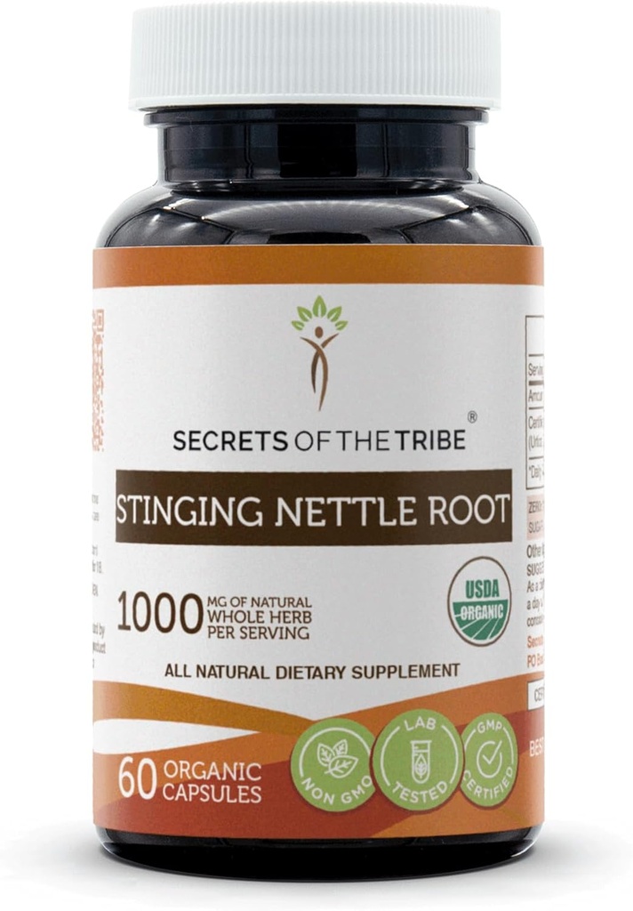 Secrets of the Tribe Sting Nettle Root 60 Kapseln, Hergestellt mit Gemüsekapseln und USDA Organic Sting Nettle Urtica Dioica Respiratory and Urinary System Health (60 Kapseln)