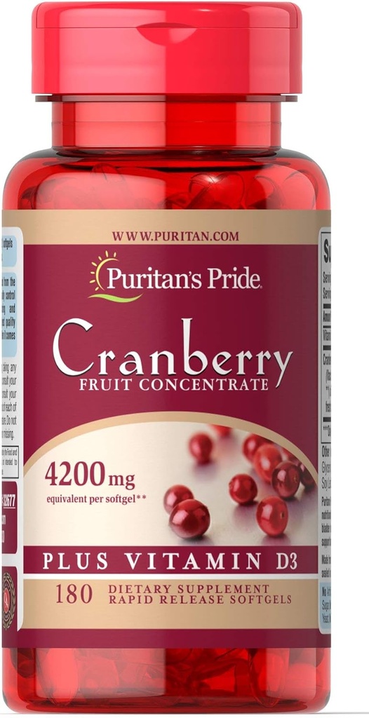 Puritan's Pride Cranberry Frucht Konzentrat Plus Vitamin D3-180 Softgels