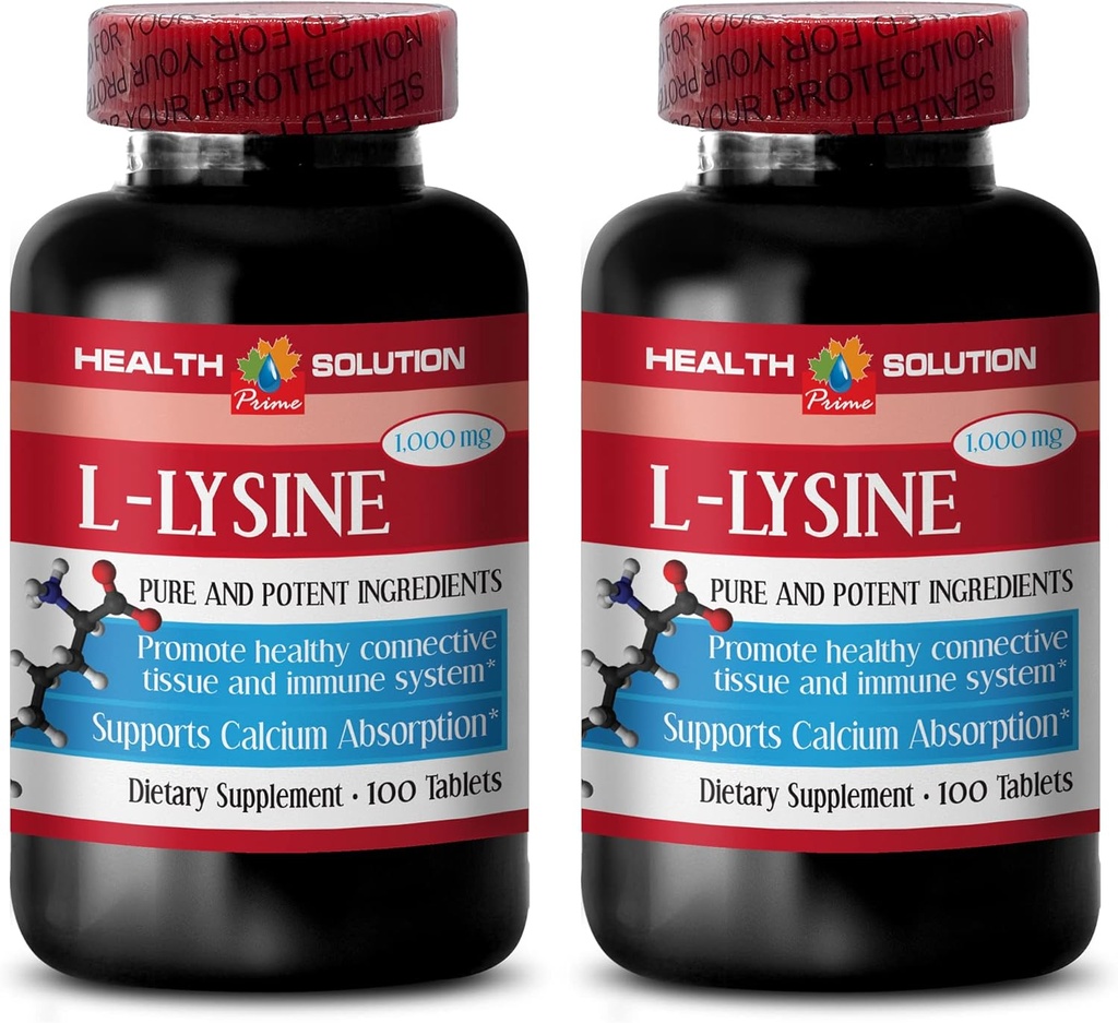 L-Lysin 1000 mg Tabletten - L-LYSINE 1000MG - Promote Gesunde Haut - L-Lysin Tabletten - L-Lysin 1000mg Tabletten - L-Lysin-Ergänzung - L-Lysin Salbement - Lysin 1000mg Tabletten, 2 Flaschen 200 Tabs