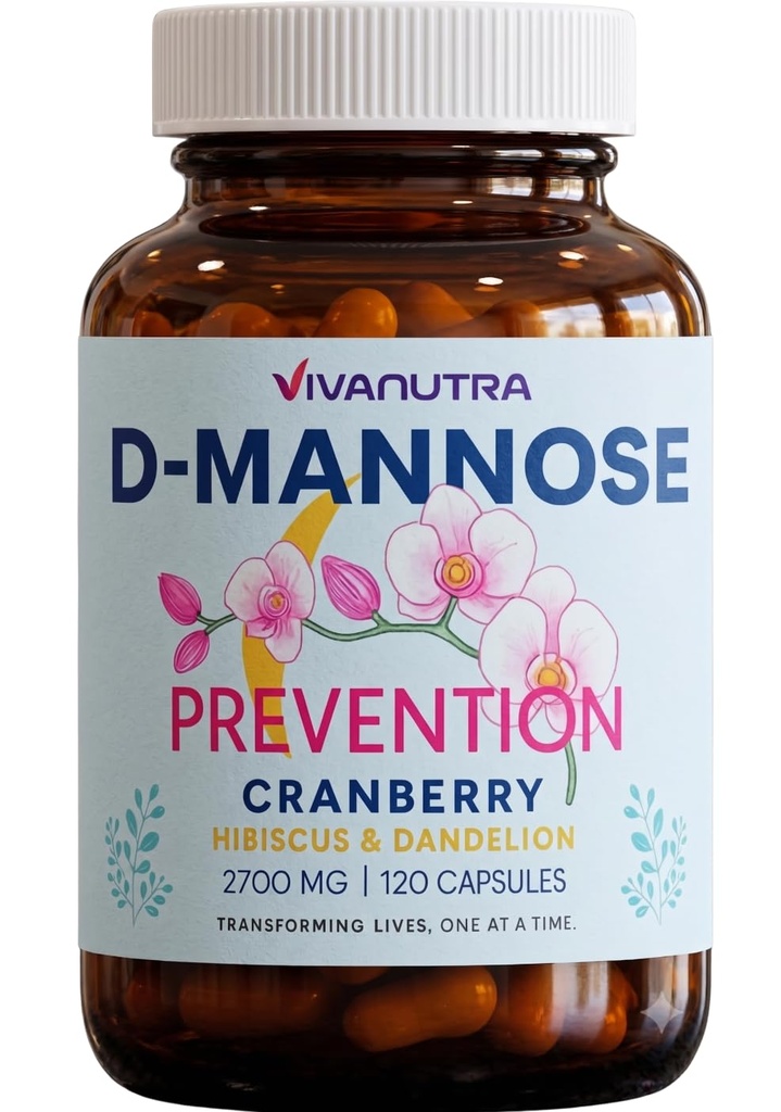 Cranberry D Mannose Kapseln — D Mannose mit Cranberry, Hibiscus & Dandelion, 2000 mg/Day – Unterstützt Urinary Tract Health & Comfort – 120 Veggie Kapseln