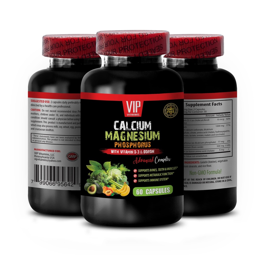 Knochen und Joint Vitamine - Calcium Magnesium Phosphor, mit Vitamin D-3 und Boron Advanced Complex - Phosphor Magnesium, Calcium Magnesium Supplement, Calcium Magnesium Kalium 1 Bot 60 Kapseln