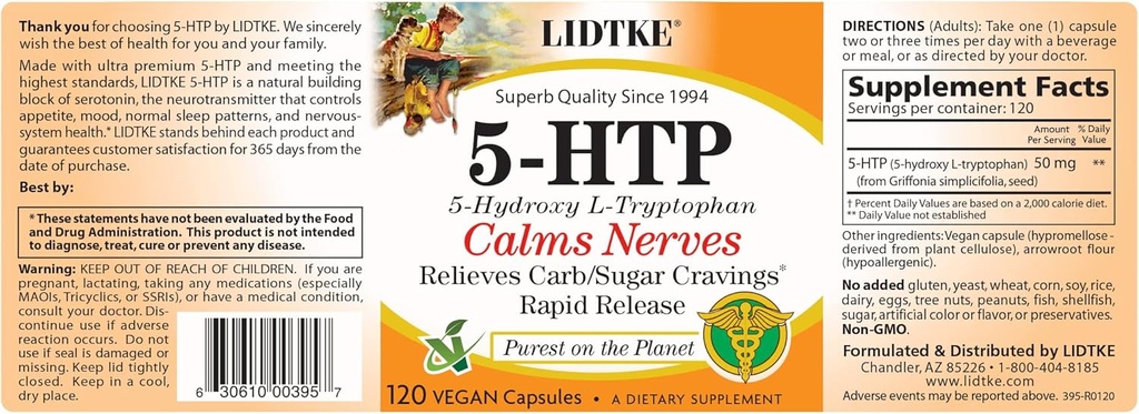 Lidtke 5-HTP 120 Capsules Complément alimentaire