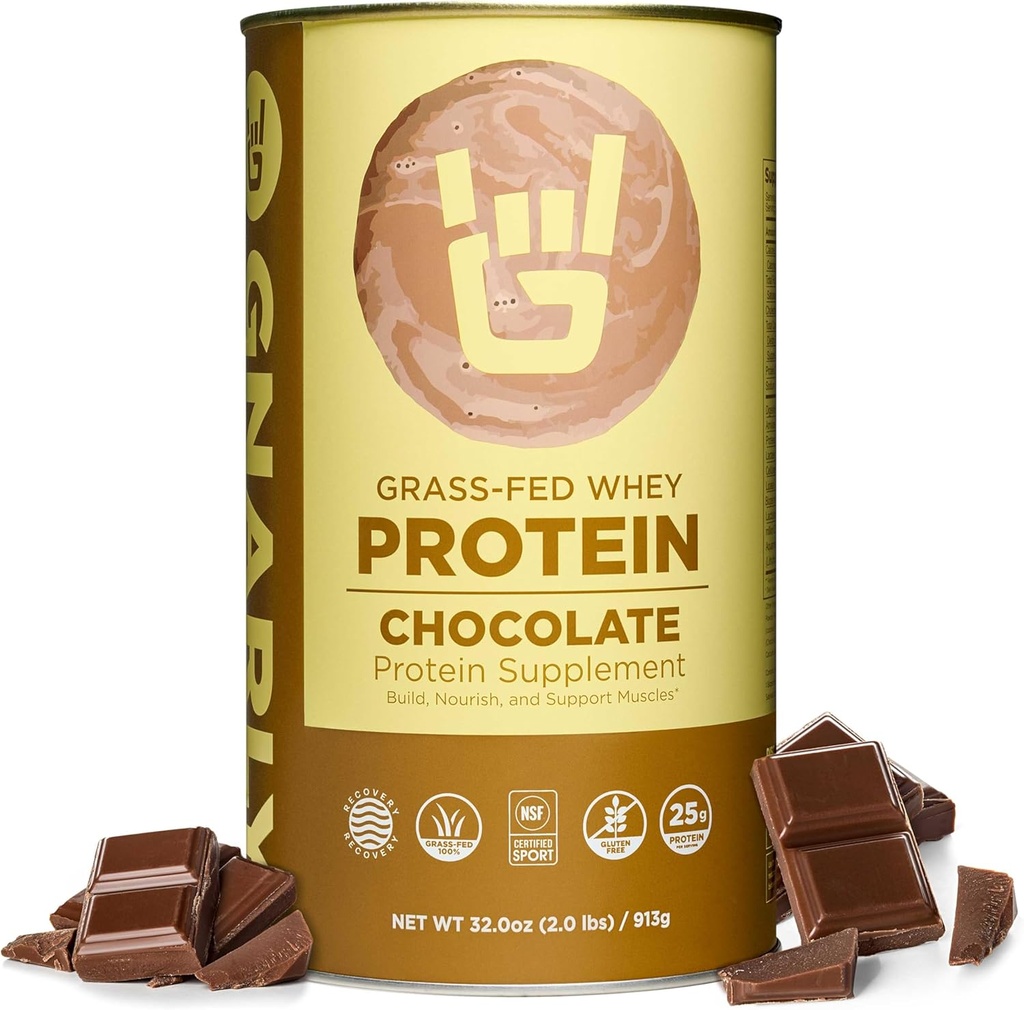 Gnarly Nutrition Poudre de protéines de chocolat – NSF Sport Certifié – 25g Protéines, réparation musculaire – Poudre de lactosérum à gazon, goût lisse – chocolat, 32 oz