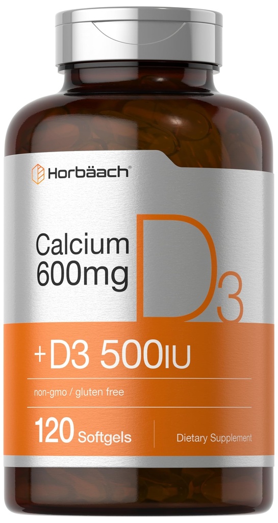 Supplément calcium Horbäach avec vitamine D3.600 mg.120 Softgels.