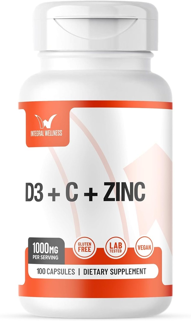 Complexe vitaminique avec Vitamine D3, C, K2 et Zinc (100 capsules) - Sans remplissage, 3ème partie testée, Dose cliniquement, Formulaires biodisponibles