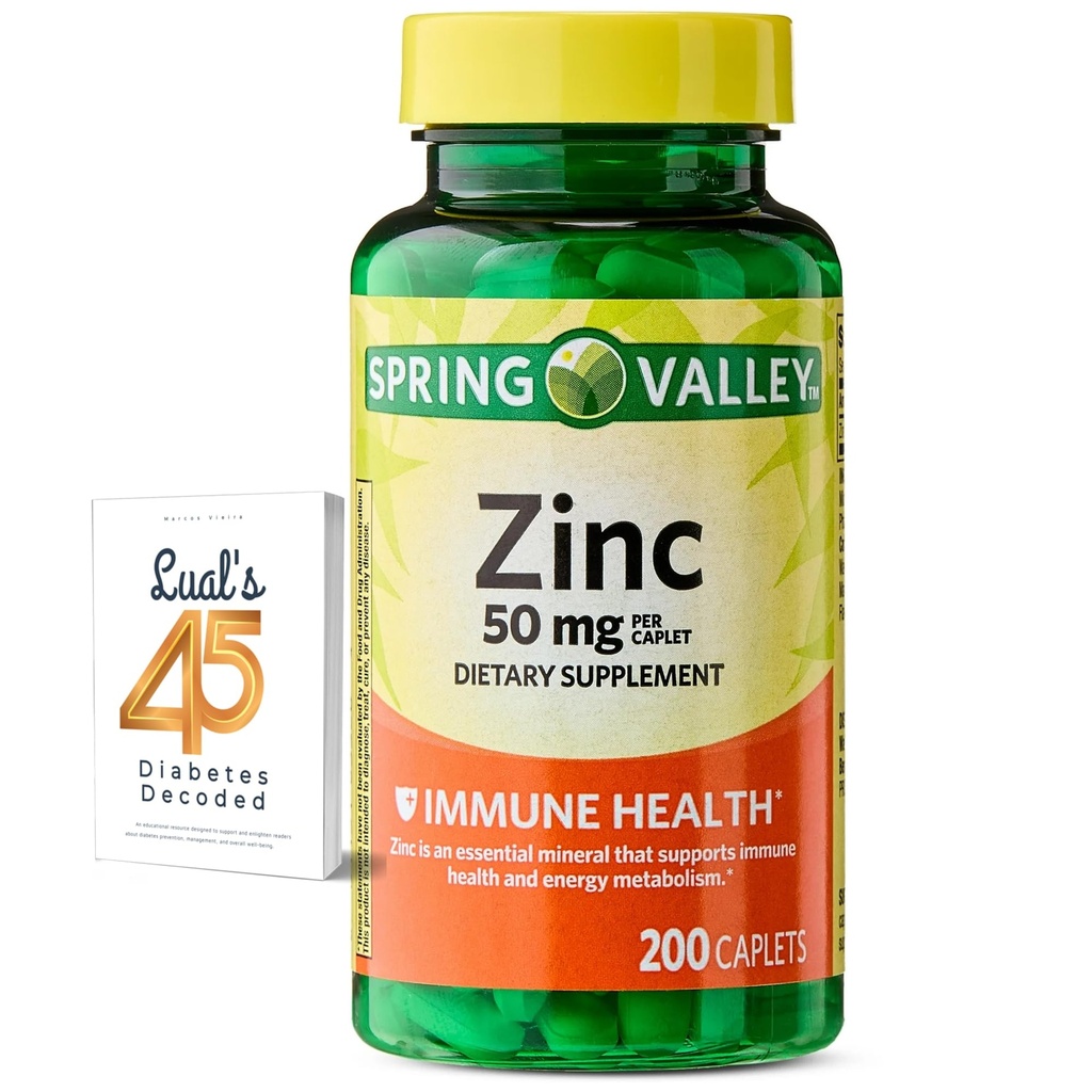 Spring Valley Zink 50 mg, 200 Count, Nahrungsergänzungsmittel Kapseln für Immungesundheit, Zink Immunergänzungsmittel, Bundle mit Luals 45 Diabetes Decodiert