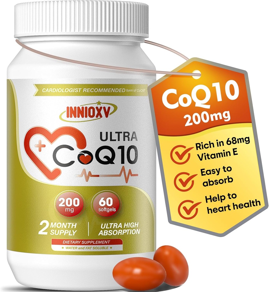 CoQ10 200mg Softgels – High Absorption Coenzym Q10 für Herzgesundheit, Zelluläre Energie & Antioxidans Unterstützung – 60 Softgels