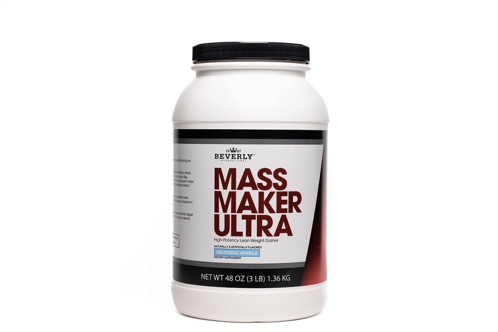 Beverly International Mass Maker Ultra Vanilla, 14 Servierungen, 3lb. Bauen Sie Lean-Masse wie ein Pro. Milk Protein Isolate, Whey Protein Isolate + Egg. MCT Öl. Clean Carbs, Great Taste
