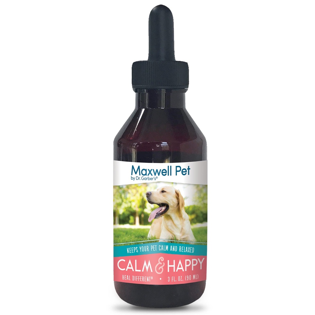 Maxwell Pet by Dr. Garber's - Calme et heureux , tout en sécurité, naturel, Gemmothérapie Remède pour l'utilisation de la canine , Stress & Anxiety Relief pour votre chien , fournit un effet apaisant et calmant , 3 fl oz