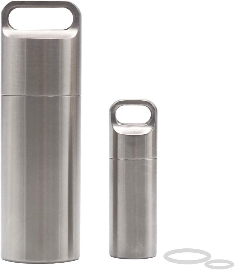 HRX Paket wasserdichte Edelstahl Pille Case Schlüsselanhänger, langlebige kleine Säule Box Flaschenhalter Husten für Männer Geldbörse Tasche Outdoor EDC Tool Kit