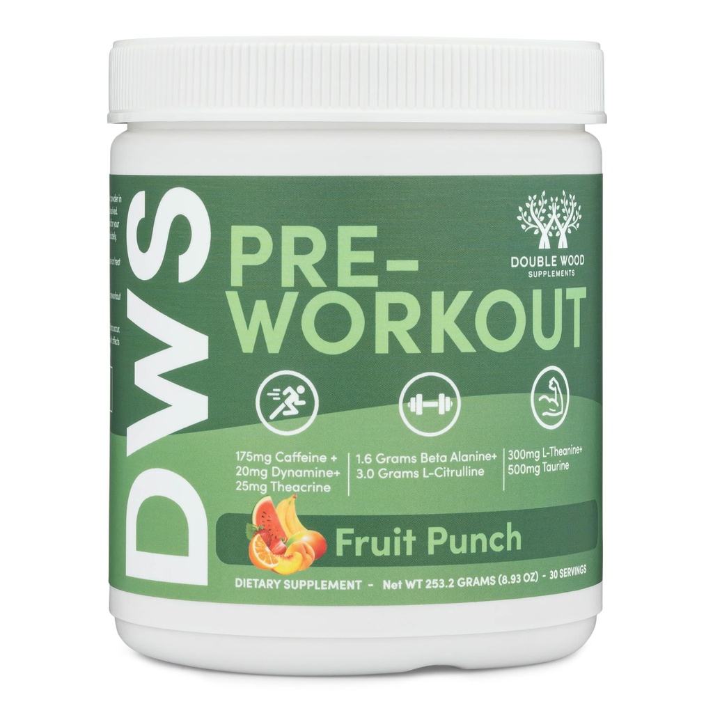 Pre Workout Pulver für Männer und Frauen (30 Servierungen von Koffein, Beta Alanine, L-Citrulline, Dynamine, L-Theanin, Taurine, Theacrine, & More) Preworkout Pulver mit Scoop von Double Wood (Fruit Punch)