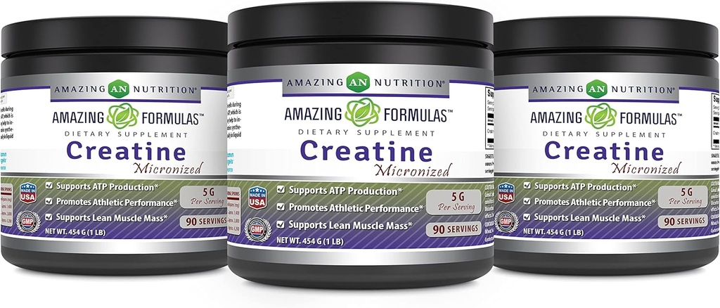 Erstaunliche Formeln Micronized Creatine Monohydrat Ergänzung | 5000 Mg | Non-GMO | Gluten Free | Made in USA (1 Lb - 3 Pack, Unflavored)