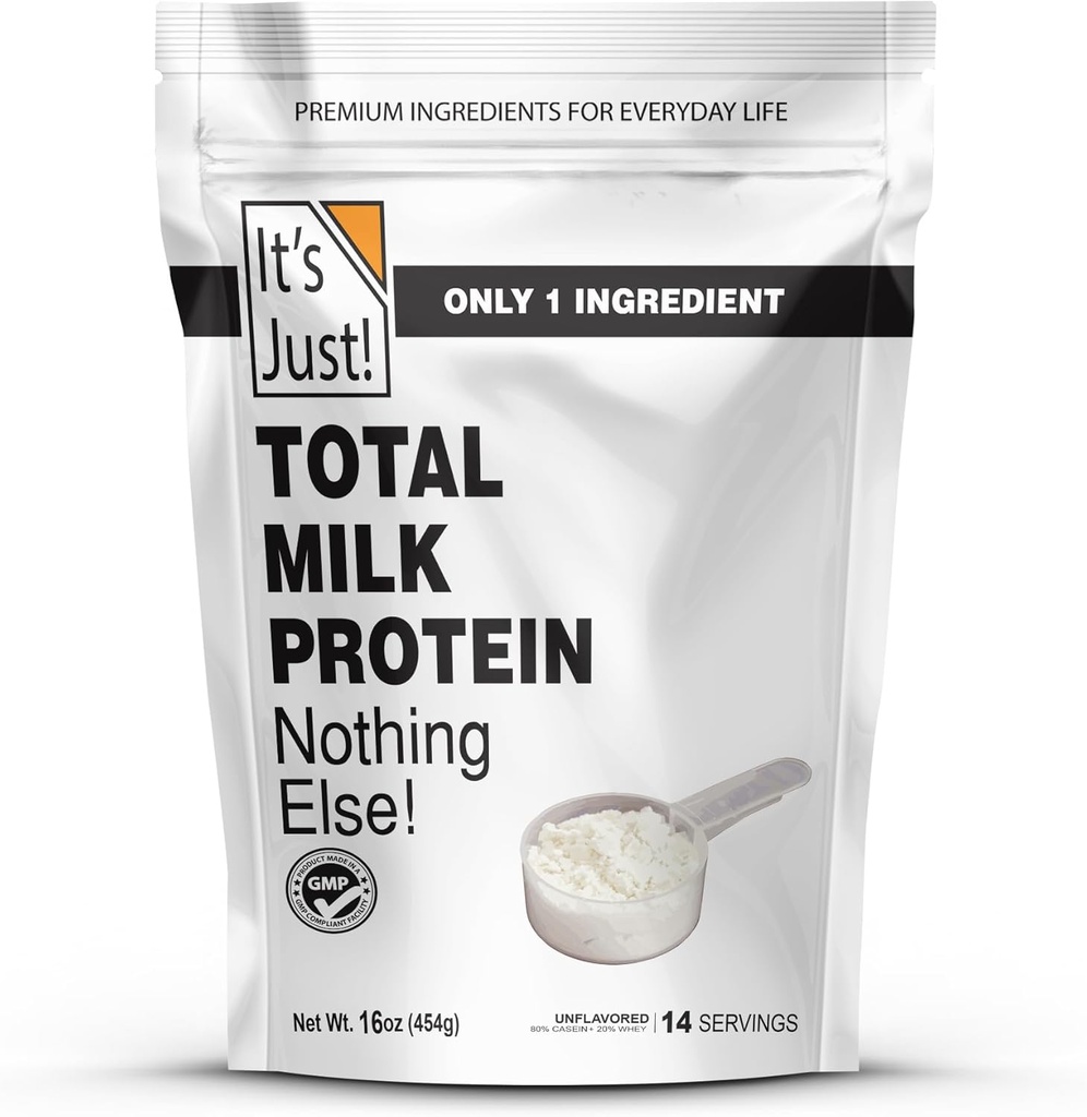 It's Just! - Total Milk Protein Concentrate Powder, Naturally 80% Casein / 20% Whey, rBSH/RBST Hormone Free, No Added Sugar, MPC-85 (1 Pound, Unflavored)