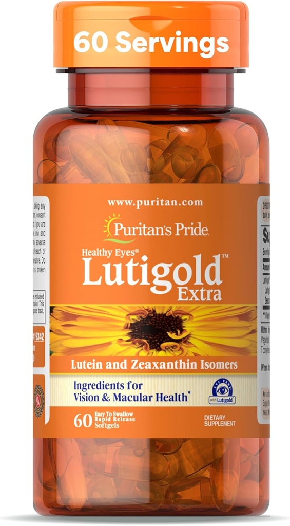 Puritan's Pride Premium Healthy Eyes LutigoldTM Extra Lutein mit Meso-Zeaxanthin und Zeaxanthin für Männer und Frauen, Vision Health Support, 2 Monate Supply, 60 Easy-to-Swallow Rapid Release Softgels