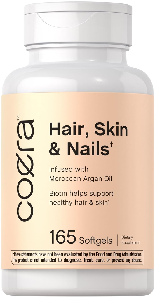 Coera Haar, Haut und Nägel Vitamine | 165 Softgele | mit Biotin, Collagen & marokkanische Argan Öl | Non-GMO & Gluten Kostenlose Ergänzung für Männer und Frauen
