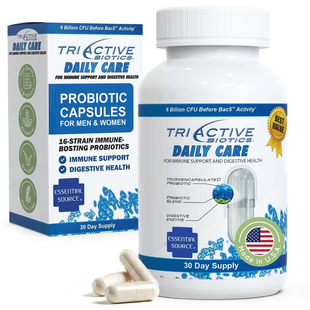 TriActive Biotics Daily Care - Probiotics for Women and Men, Prebiotic Blend with 6 Billion CFU - Probiotics for Digestive Health - Support Gut Health, Immun Defense - 30 Kapseln
