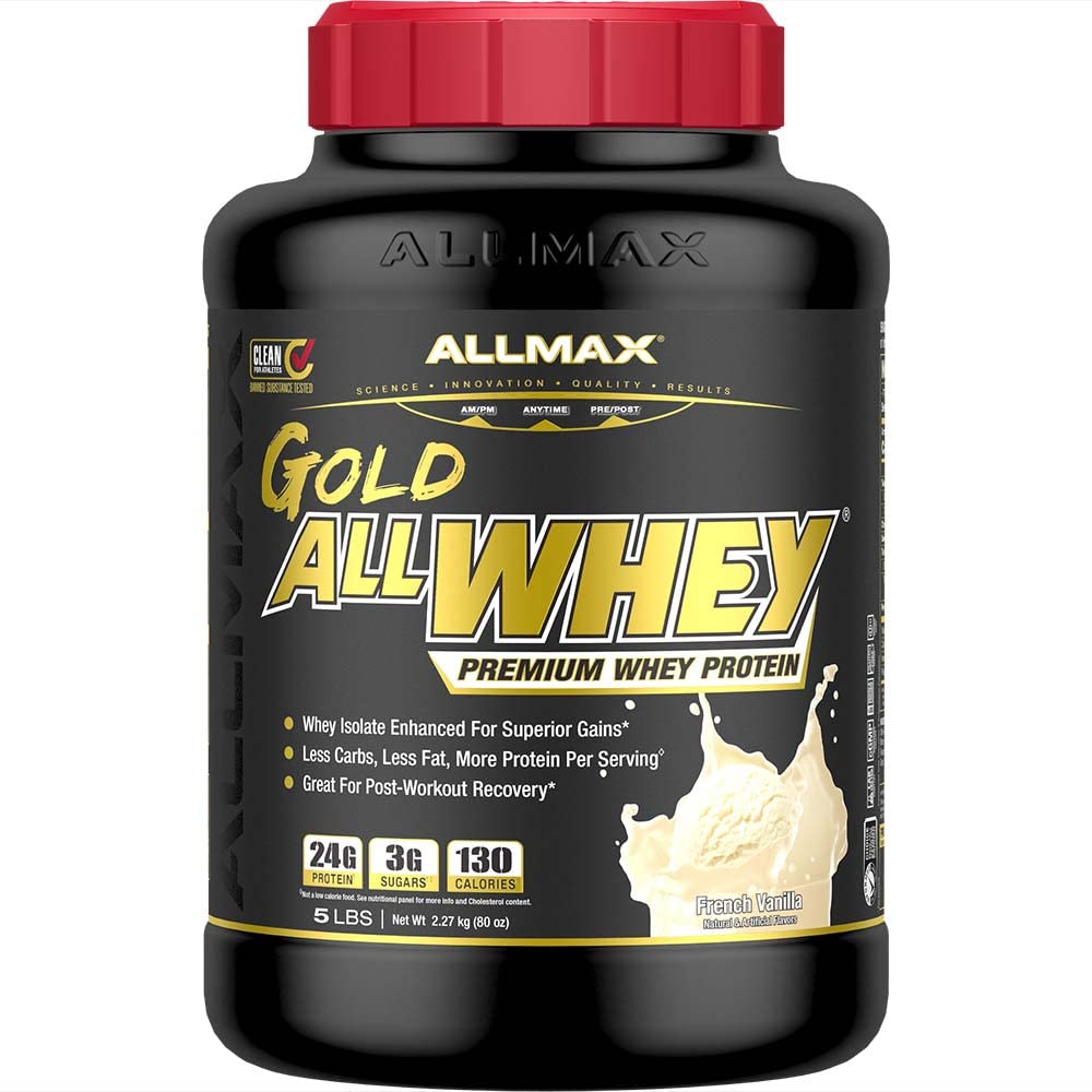 ALLMAX Nutrition Or ALLWHEY, Vanille française - 5 lb - 24 grammes de protéines par scoop - sans gluten, faible teneur en glucides et faible teneur en sucre - Env. 71 portions